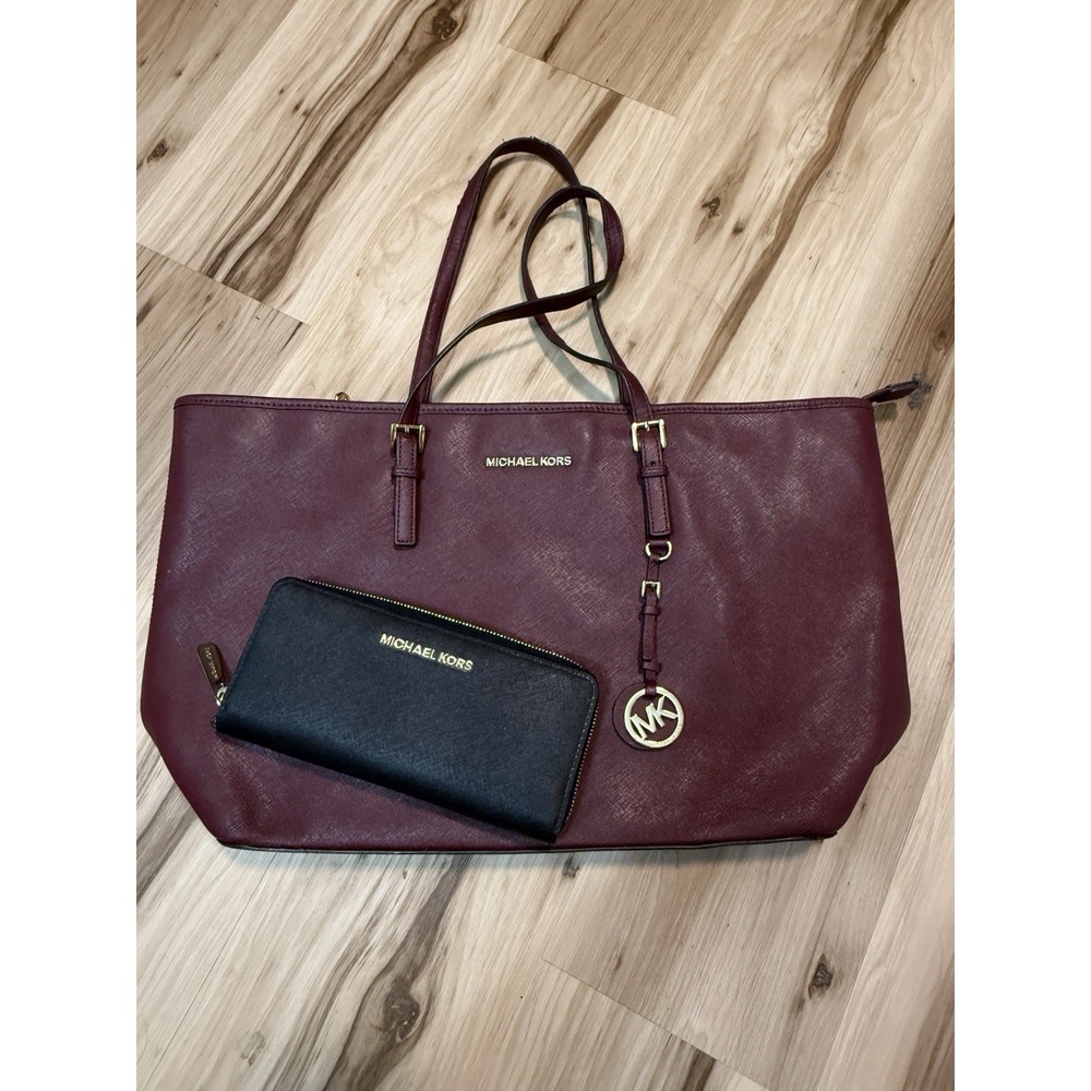 Michael Kors Burgundy Tote Bag with Black Wallet